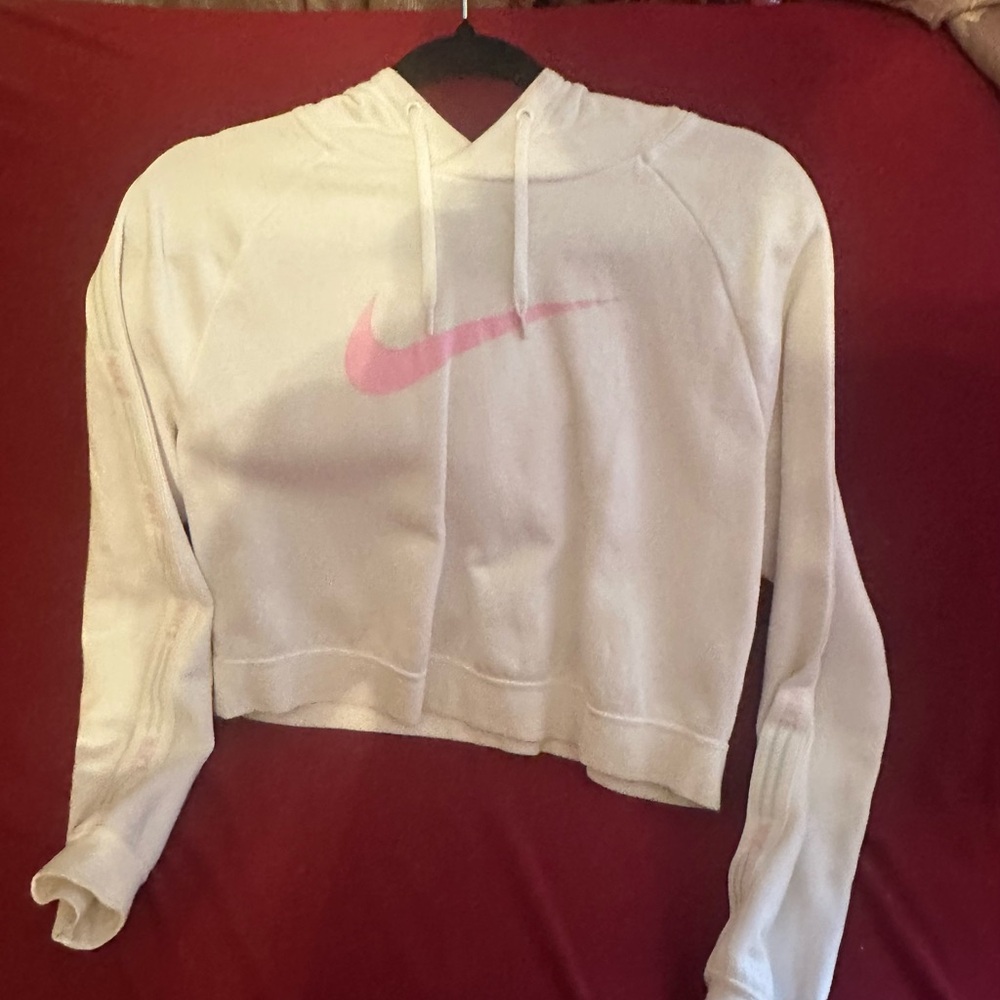 Nike Women's White and Pink Hoodie